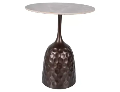 [MUTTISBR] Table d’appoint ronde Mutti en céramique imitation marbre et métal martelé