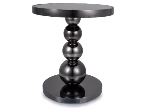 [RIMACFI50] Table basse ronde Rima sur pied à sphères superposées en acier inoxydable brillant