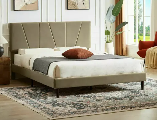 [SAVANAV120BE] Lit Savana 120x200 en velours à tête de lit au motif graphique