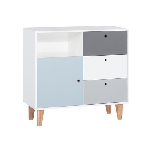 Commode Concept junior multicolore à trois tiroirs, un placard et une niche