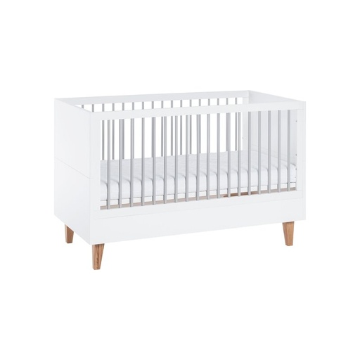 [17632] Lit bébé Concept blanc à barreaux gris clair, 70x140 cm, convertible en lit enfant