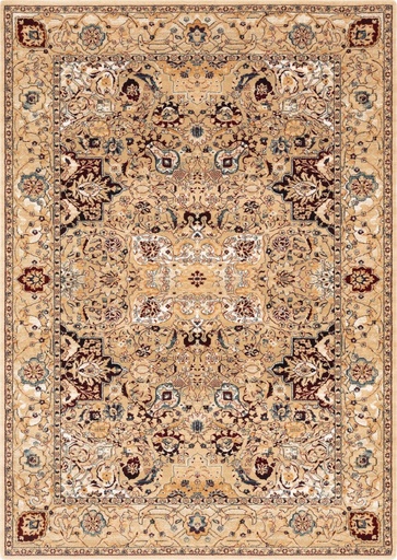 Tapis en laine AGNUS-B AIDA beige clair à motifs de feuillage et de fleurs