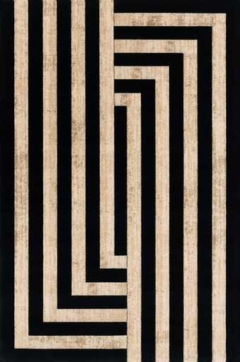 [5901760425995] Tapis en laine AGNUS-B ART DÉCO II à entrelacs de lignes noires et beiges