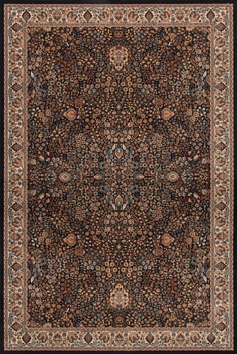 Tapis en laine AGNUS-B BRUNA bleu marine, motif floral de type persan