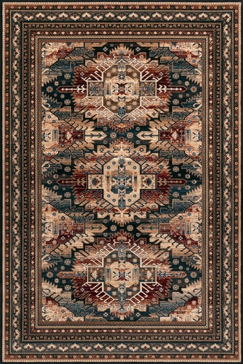 Tapis en laine AGNUS-B MOSTAR beige foncé à motif ethnique géométrique inspiration kilim