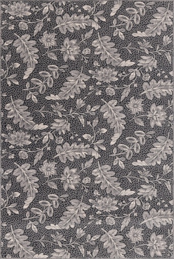 Tapis en laine AGNUS-B VERSAILLES gris graphite, motif floral inspiré du chintz