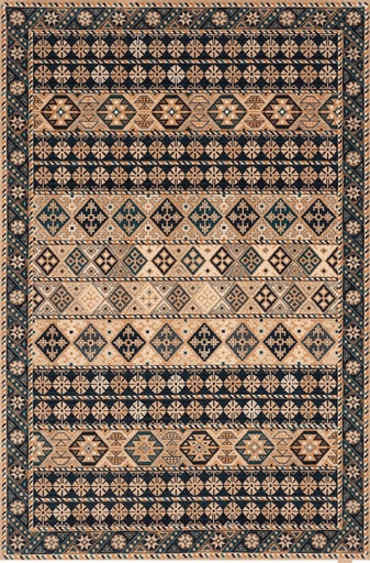 Tapis en laine CALISIA-B ASTRID beige foncé - style ethnique chic à motifs géométriques