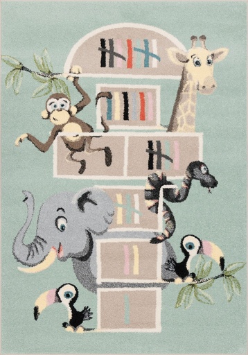 Tapis synthétique FUNKY TOP TOM menthe pour chambre d'enfants - tapis animaux de la jungle et marelle ludique