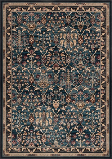 Tapis en laine ISFAHAN AMARA émeraude, frise et motifs floraux persans