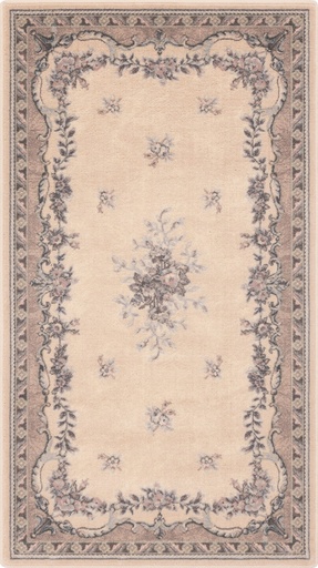 Tapis en laine ISFAHAN DAFNE albâtre, style classique à rinceaux de fleurs