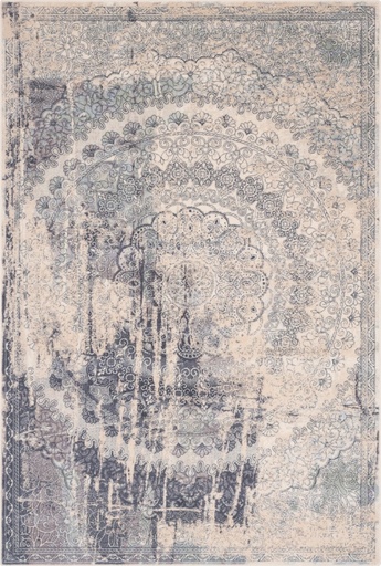 Tapis en laine ISFAHAN LIDIUS sable à médaillon effet vieilli vintage