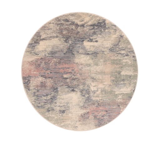 Tapis rond contemporain en laine ISFAHAN ORSO albâtre, motif abstrait beige, rose et gris