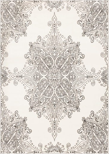 Tapis synthétique LIDA BIANCA perle - design oriental chic à motif arabesque