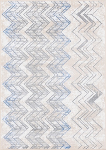 Tapis synthétique LIDA Zig bleu - motif bleu, gris et beige à chevrons