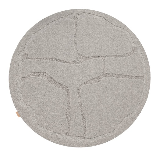 Tapis contemporain rond en laine texturée MORPHIC-B Organica gris - motif organique abstrait