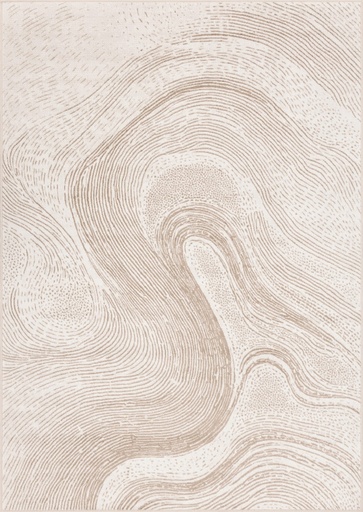 Tapis synthétique abstrait SENSI BRANCO couleur perle, motif abstrait type vague