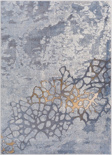 Tapis synthétique SOFT Folgen gris - motif abstrait organique gris, bleu et doré