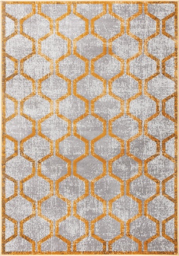 Tapis synthétique SOFT Tehya doré - motif géométrique hexagonal