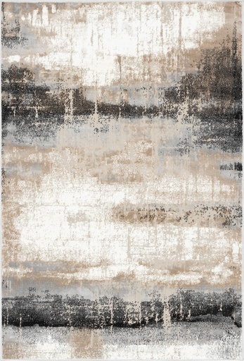 Tapis design synthétique SOFT SHRINK FOGGY P gris, motif abstrait gris, beige et ivoire