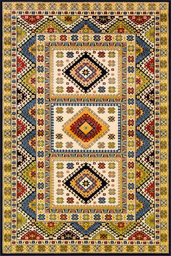 Tapis synthétique STANDARD Aras crème - motif oriental multicolore style Kilim