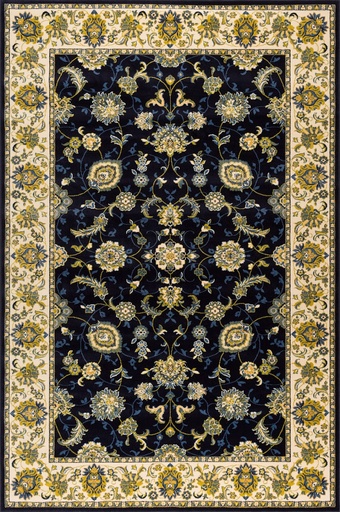 Tapis synthétique STANDARD Nazar bleu - motif floral bleu marine et doré