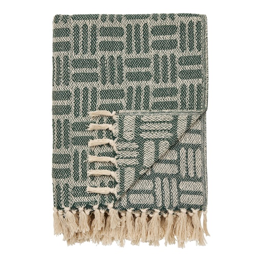 Plaid Adana avec motif géometriques et franges en coton 