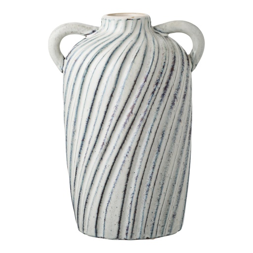 [4441801] Vase blanc et bleu avec anses en céramique