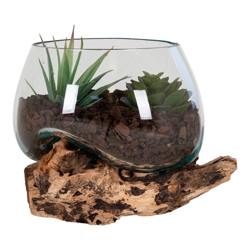 [4501055] Décoration goutte d'eau en verre et teck - 15 cm