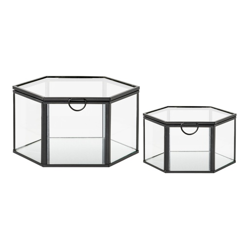 [4502030] Boîtes en verre et métal noir - lot de 2