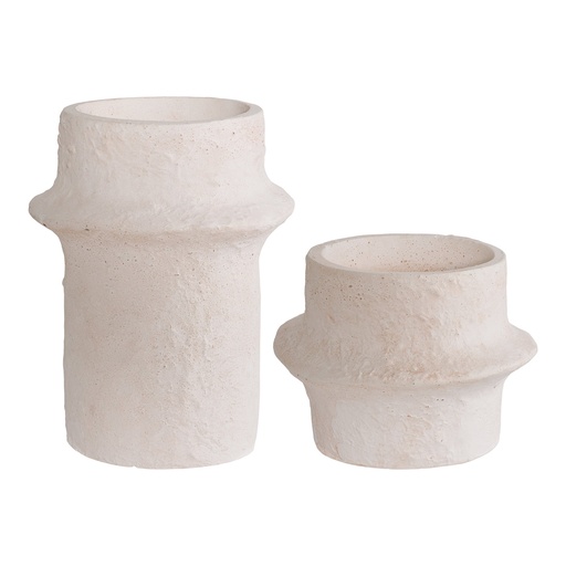 [4561187] Bougeoirs cylindre en ciment blanc 