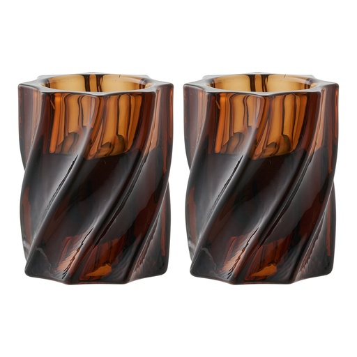 [4561202] Bougeoirs en verre marron fumé 
