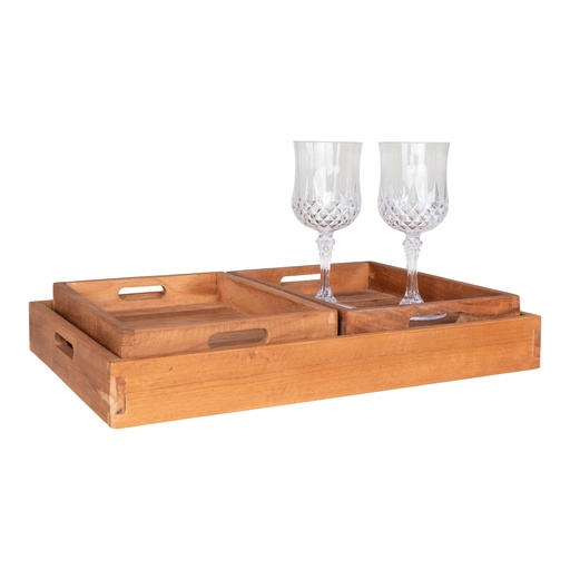[4601020] Lot de 3 plateaux Faro en bois naturel 