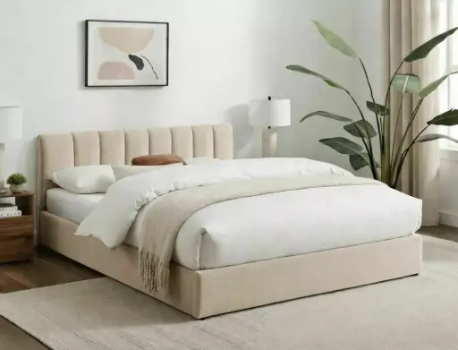 Lit coffre 140x200 contemporain Montreal en tissu Raven